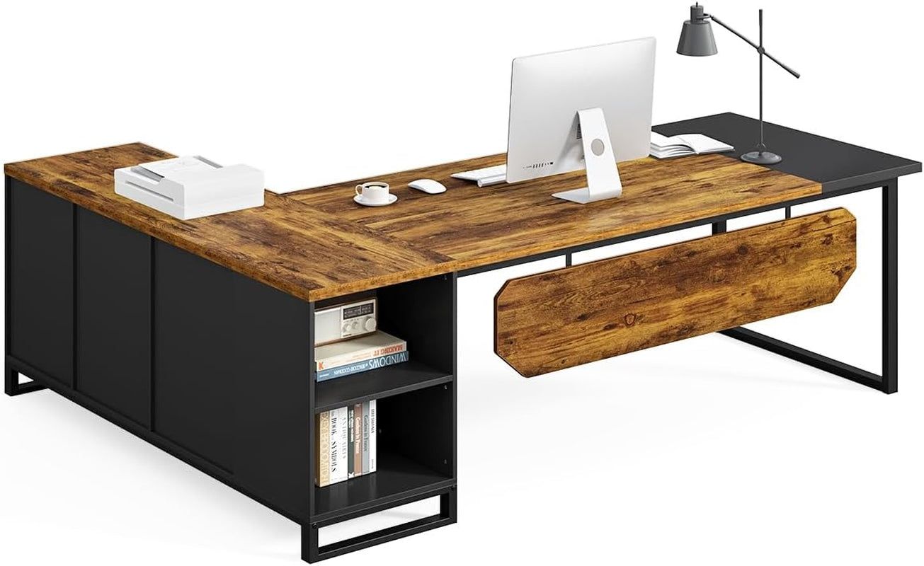 Large L Shaped Executive Desk and File Cabinet Combo