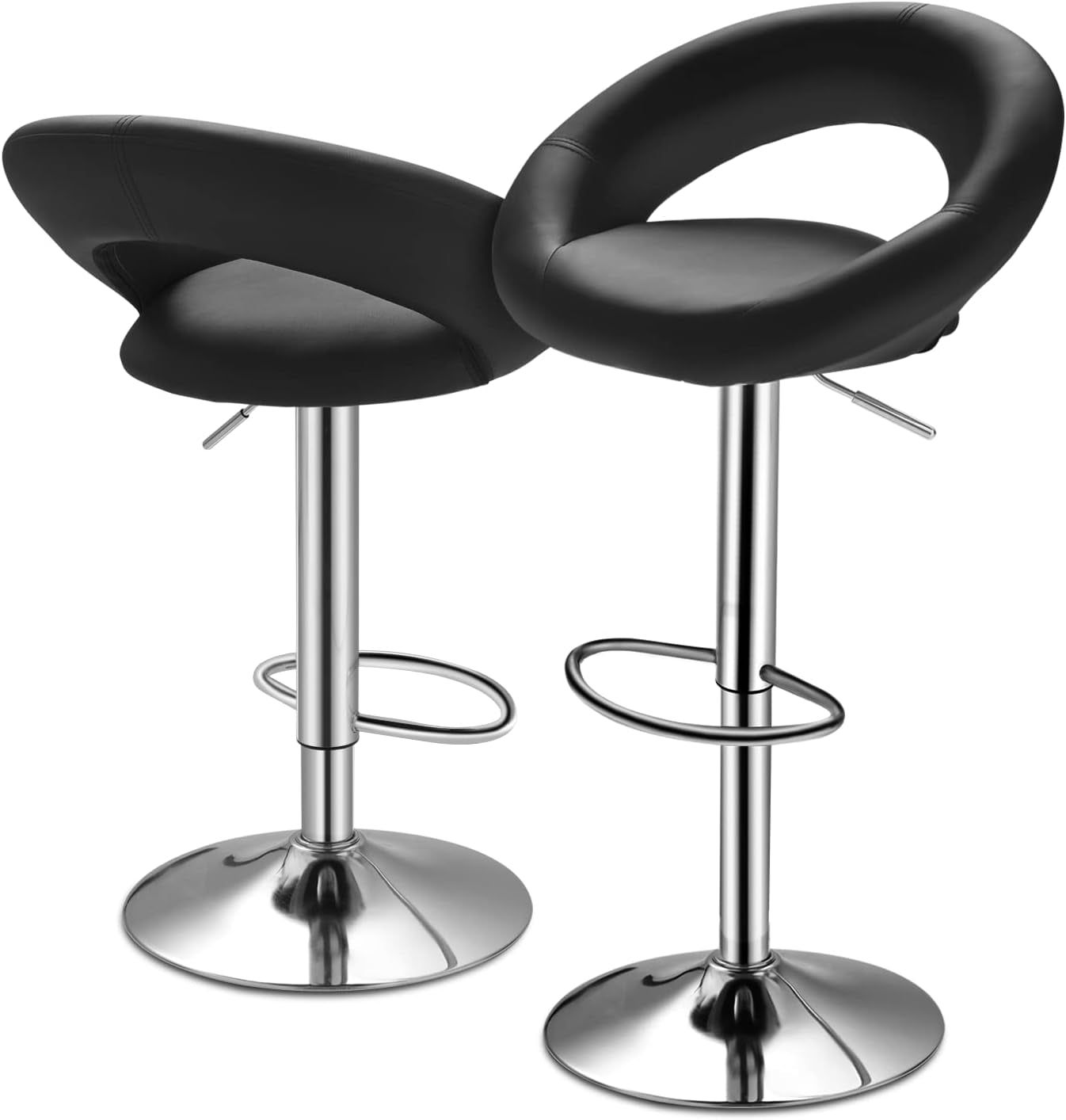 Modern Bar Stools Set of PU Leather Modern Upholstered Counter Barstools with Hollow Back and Arms for Entertainment Rooms Cafes Chair, Balck
