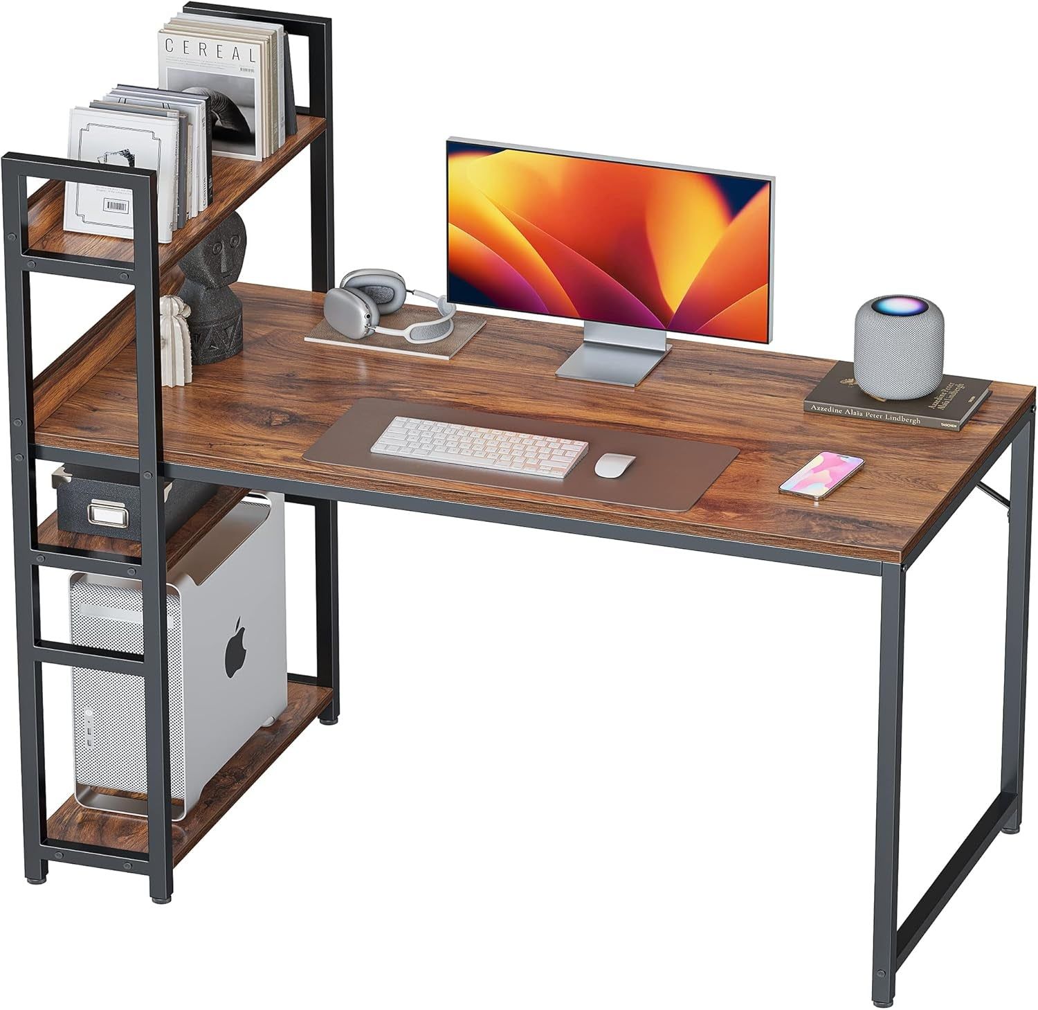 Modern 55 Inch Computer Desk with Storage Shelves