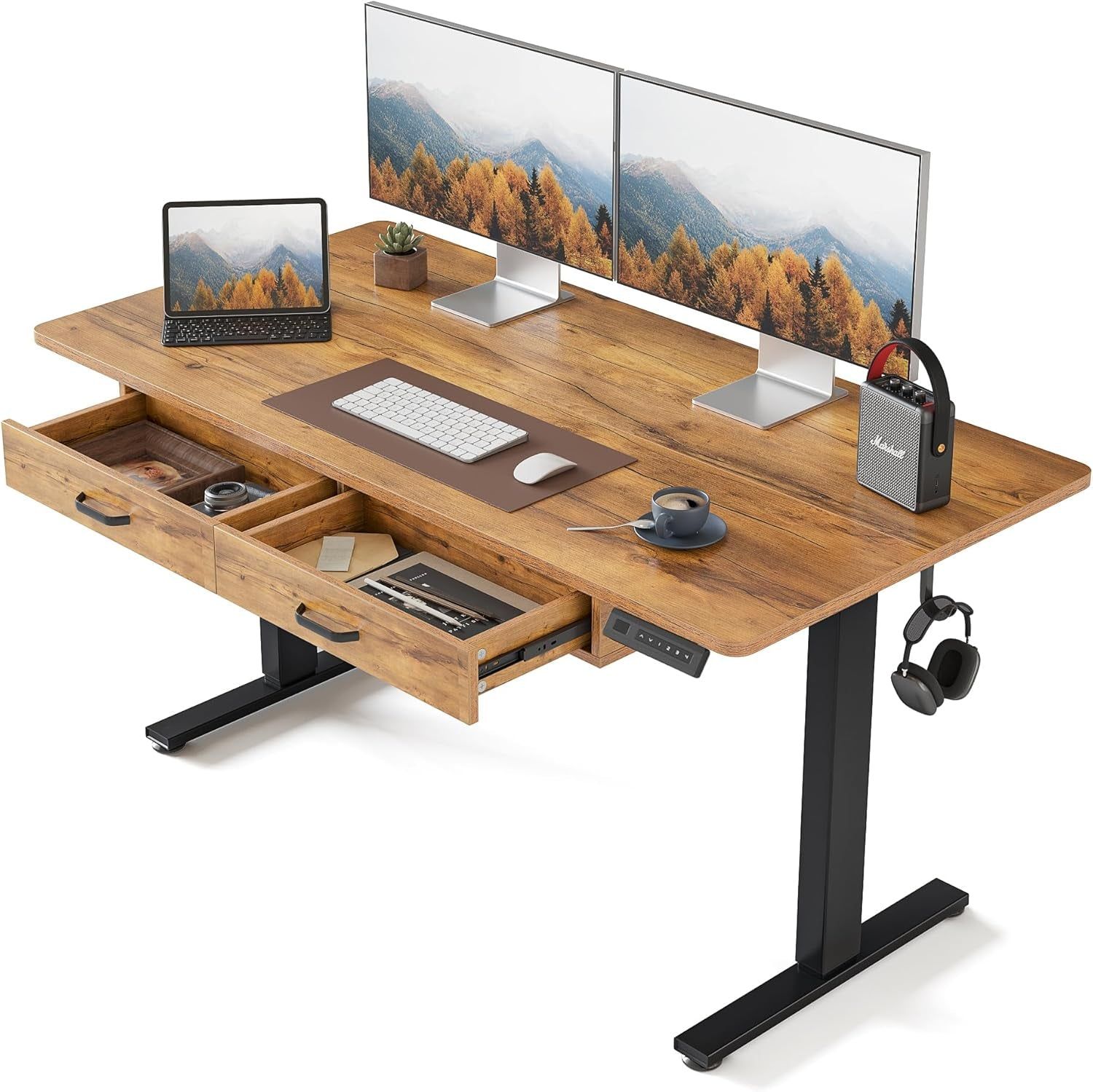 Adjustable Electric Standing Desk With Drawers And Spacious Workspace