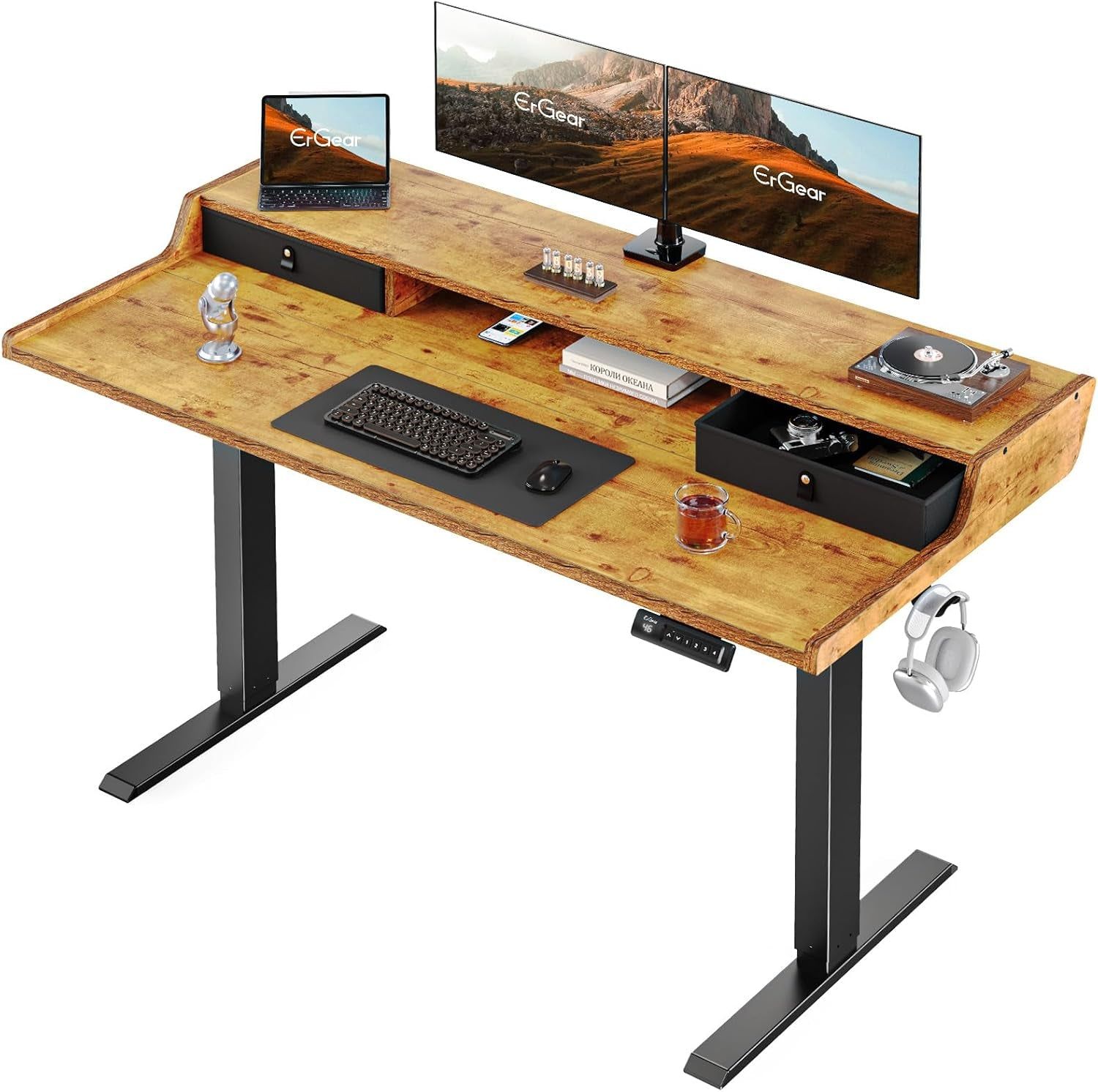 Height Adjustable Electric Standing Desk with Storage Drawers