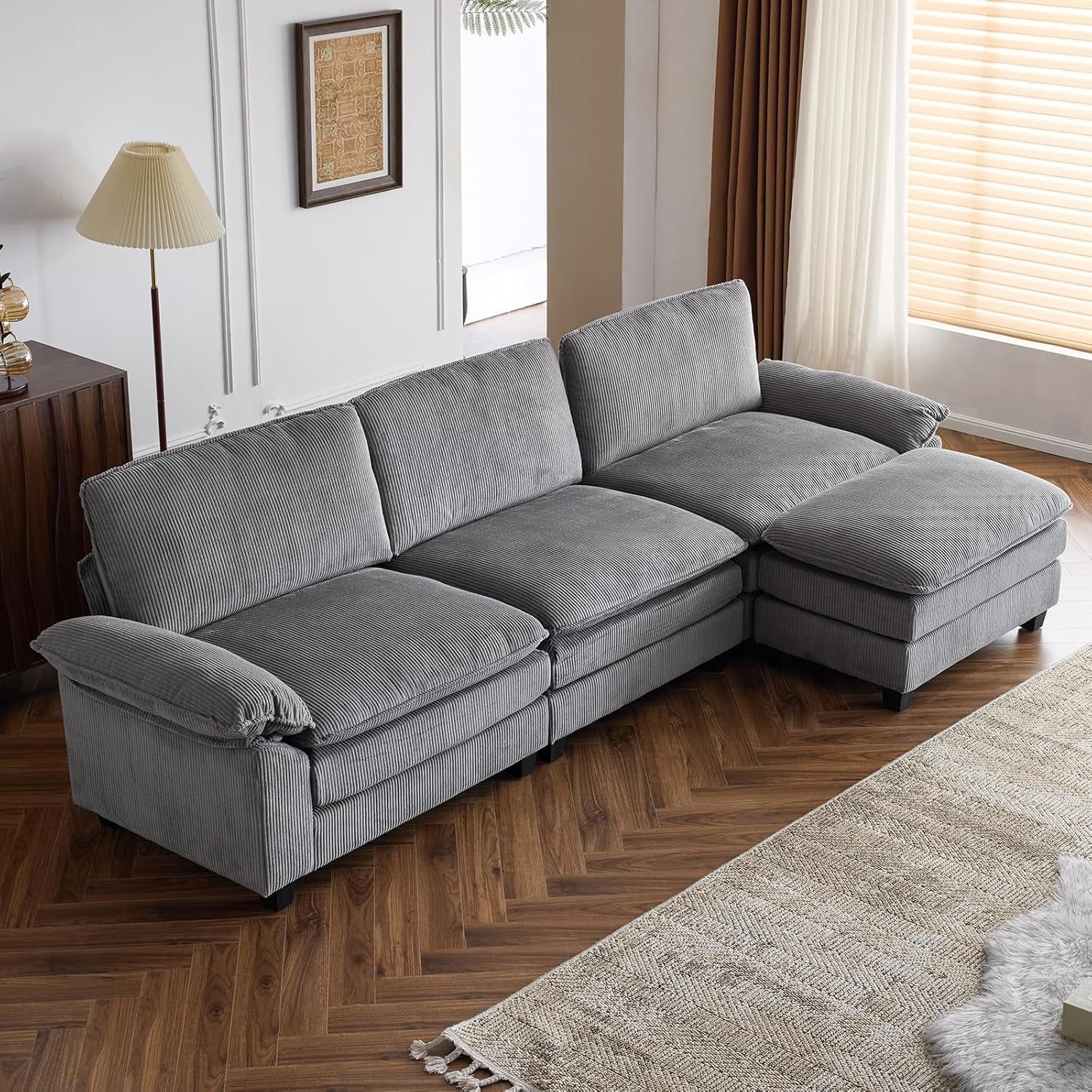 Modular Deep Seat Sectional Sofa with Comfy Ottoman