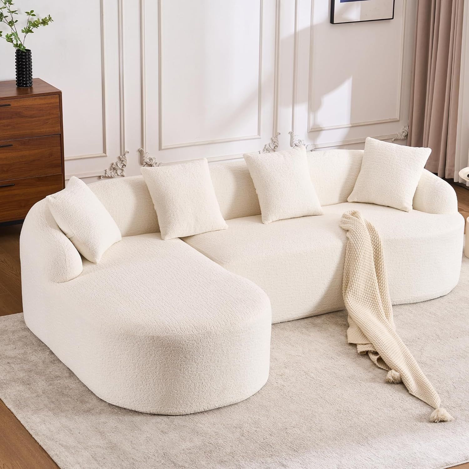 Oversized Chenille Sectional Sofa with Chaise and Pillows