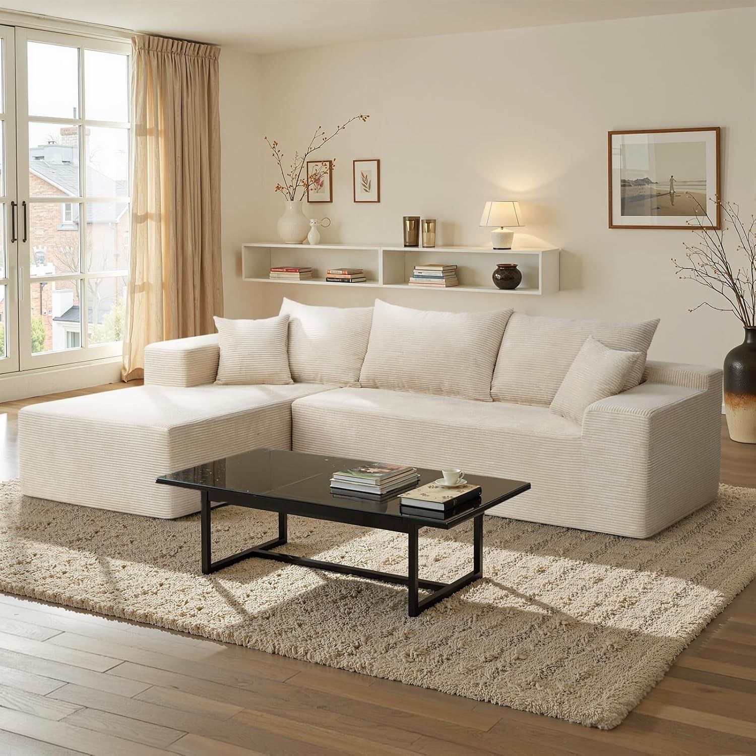 Beige L-Shape Modular Sectional Couch for Living Room