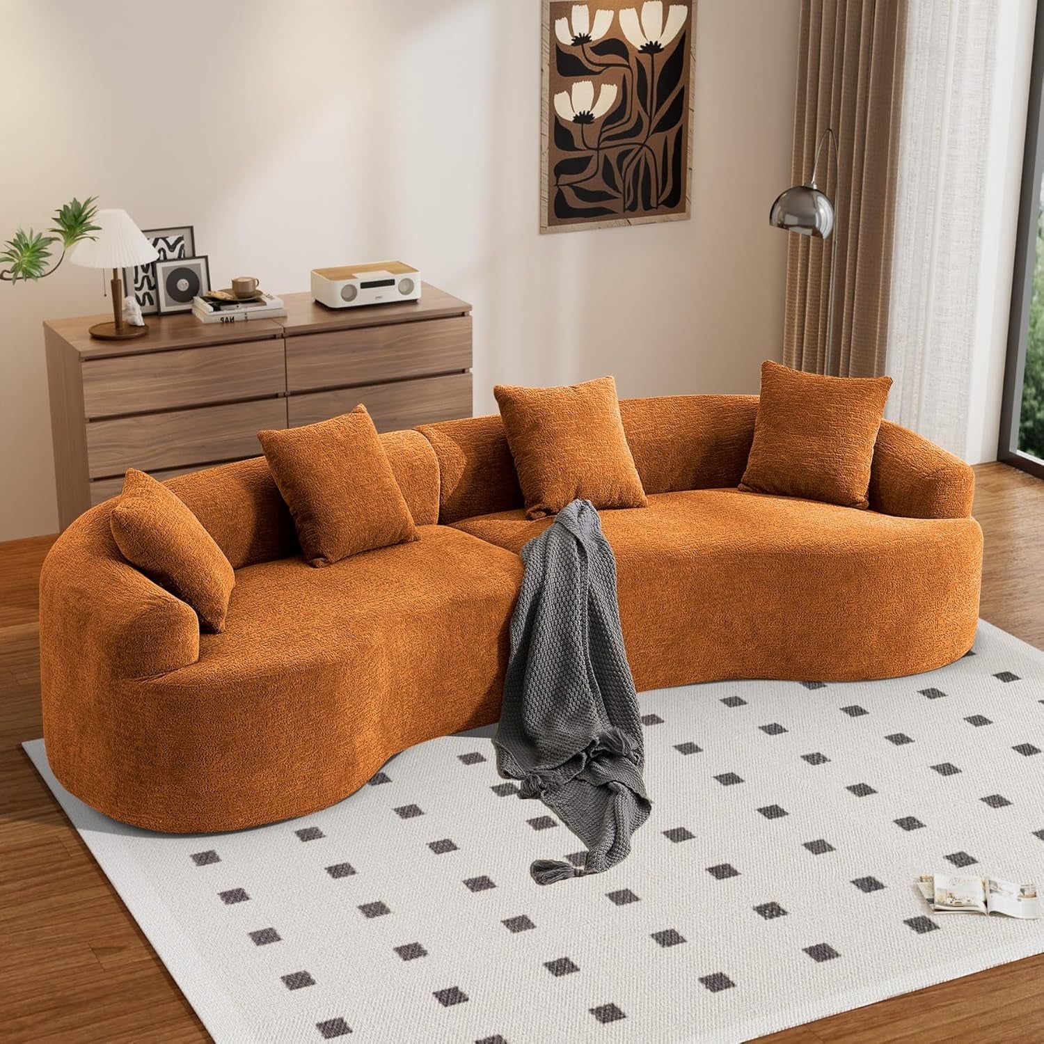 Modern Curved Sofa Sectional Couch Comfy Chenille Design