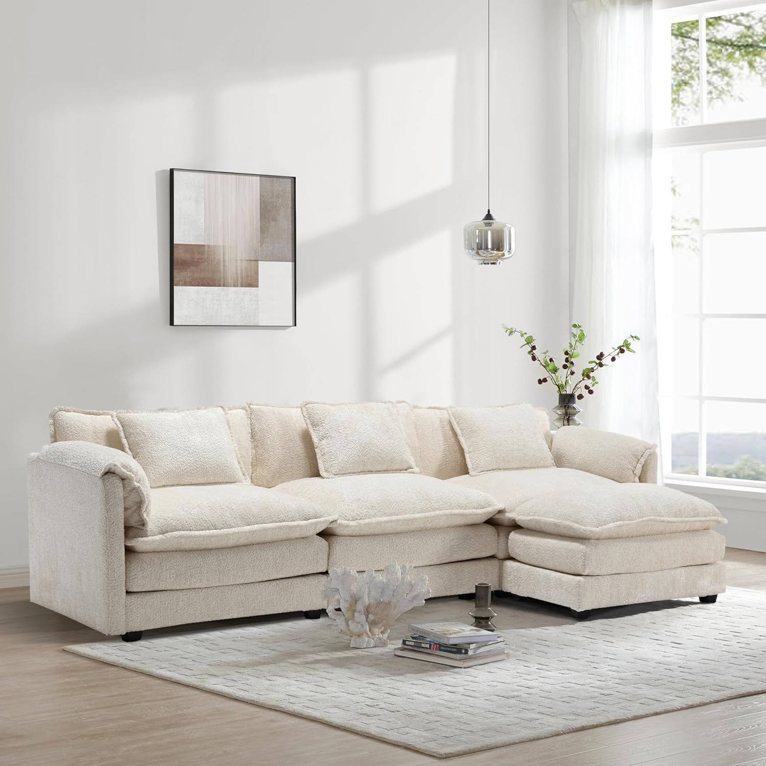 Modern L Shaped Sectional Sofa with Ottoman Comfort