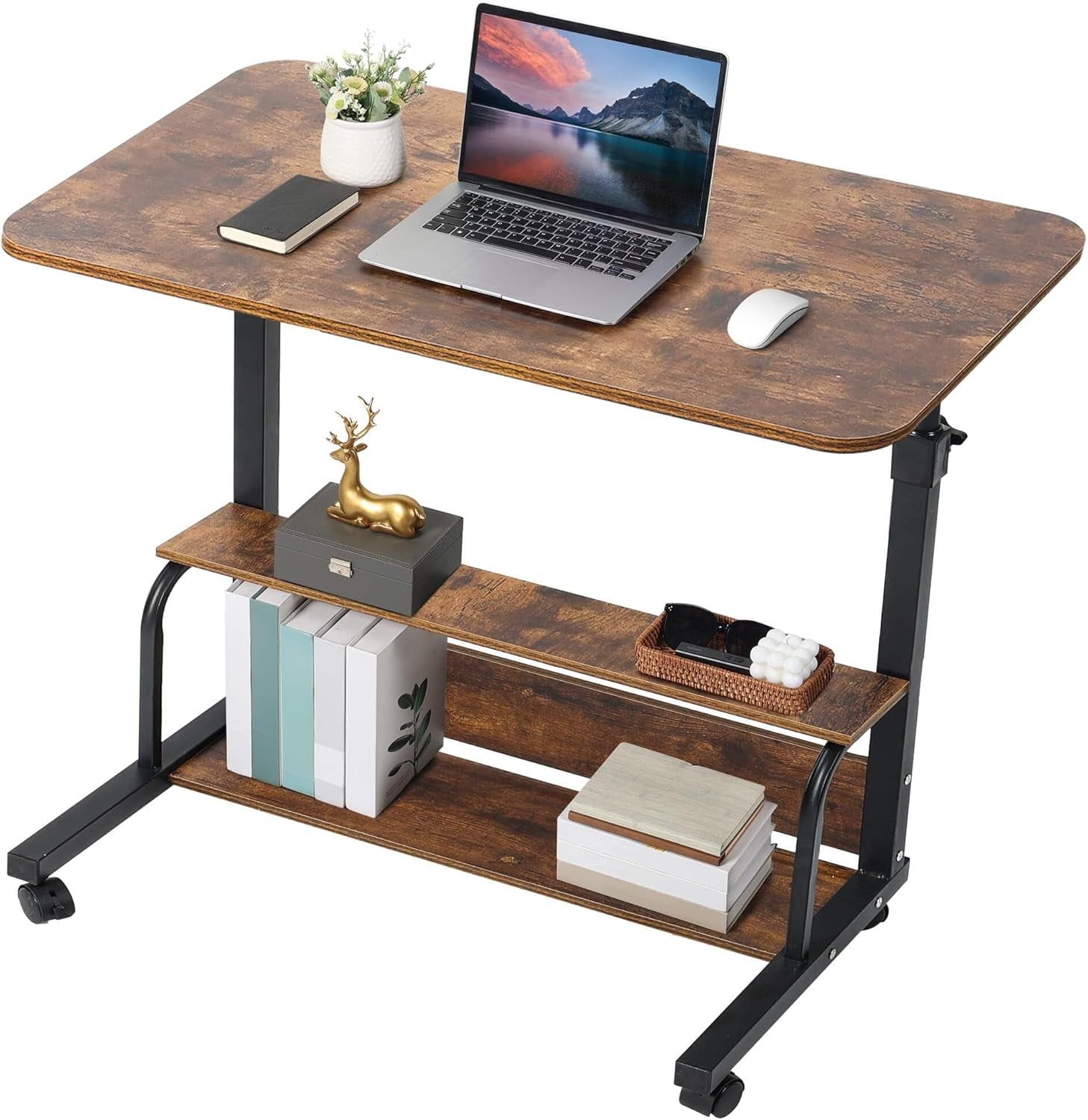 Adjustable Height Mobile Computer Desk with Rolling Wheels