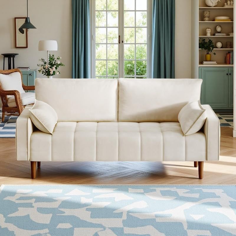 Modern Velvet Loveseat Sofa with Storage and Pillows