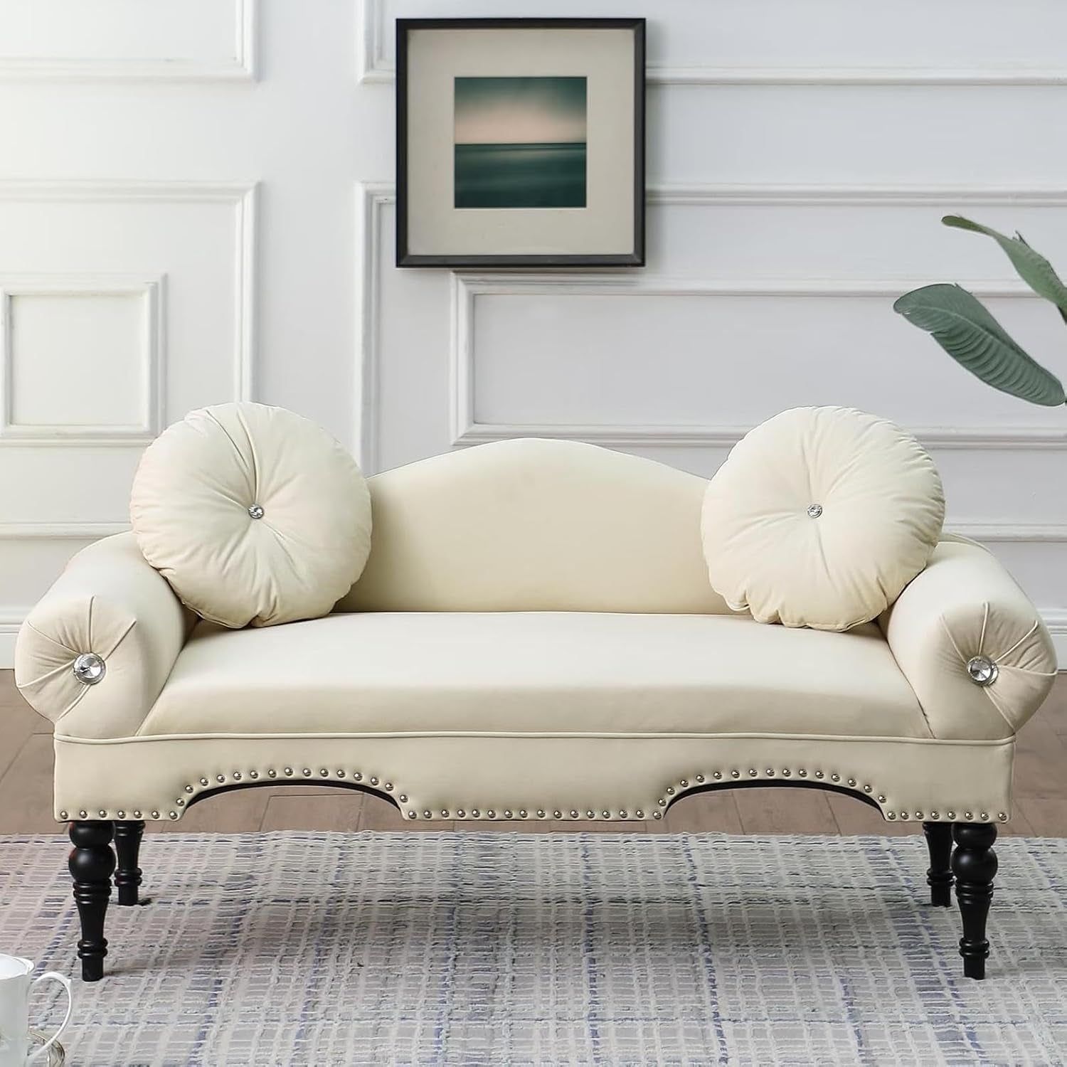 Mid Century Modern Velvet Loveseat With Rolled Arms
