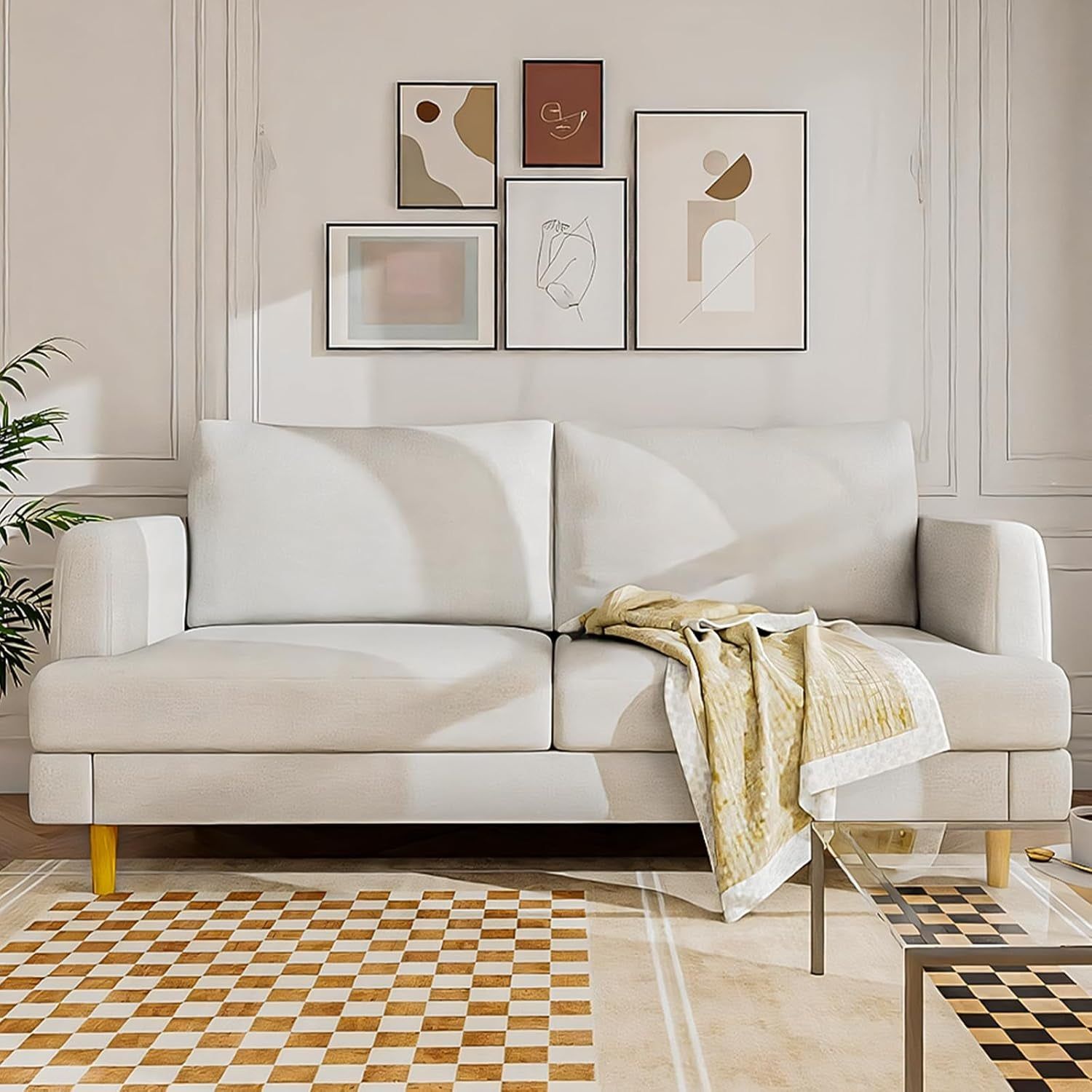 Beige Loveseat Sofa with USB Ports for Comfort