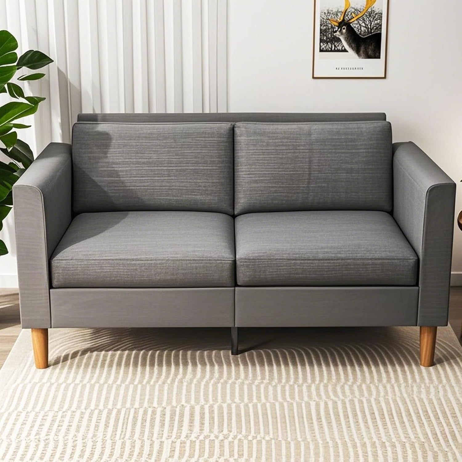 Modern Linen Loveseat Sofa with Deep Seats for Small Spaces