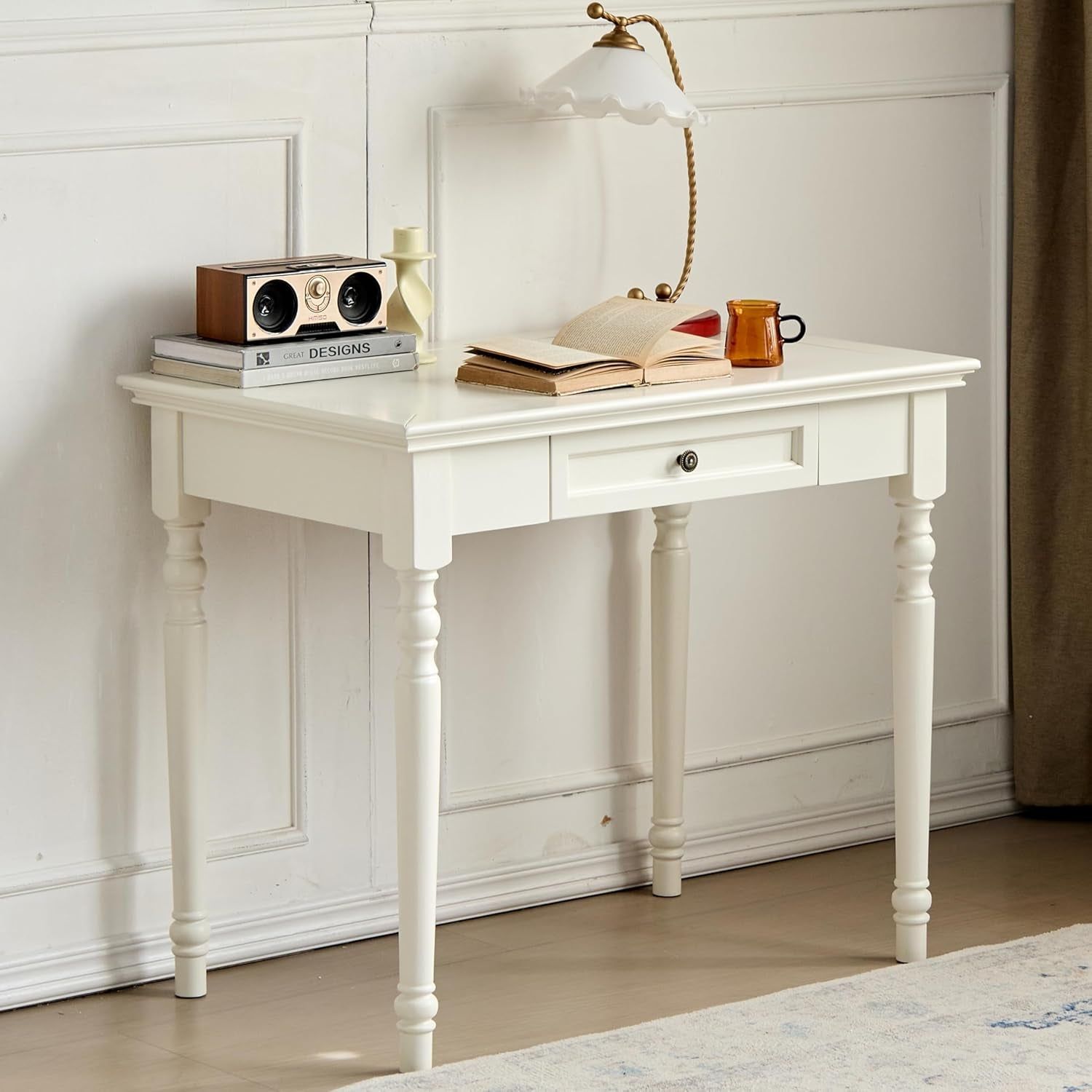 White Writing Desk with Drawers for Home Office