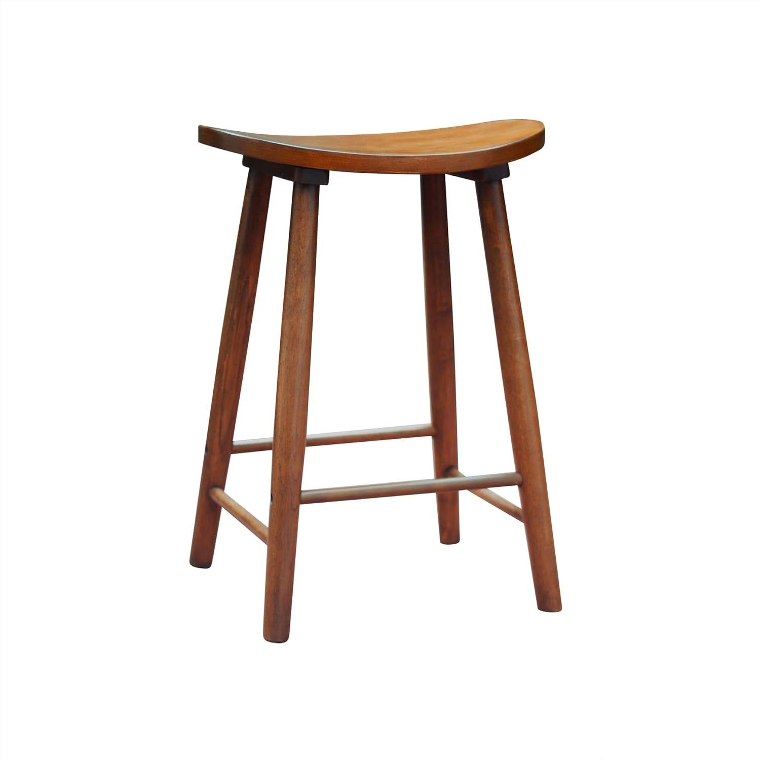 Nora Stool 25&quot; Counter Height Bar Stool, Backless Wooden Stool for Kitchen &amp; Home Bar, Rubber Wood, Brown Finish