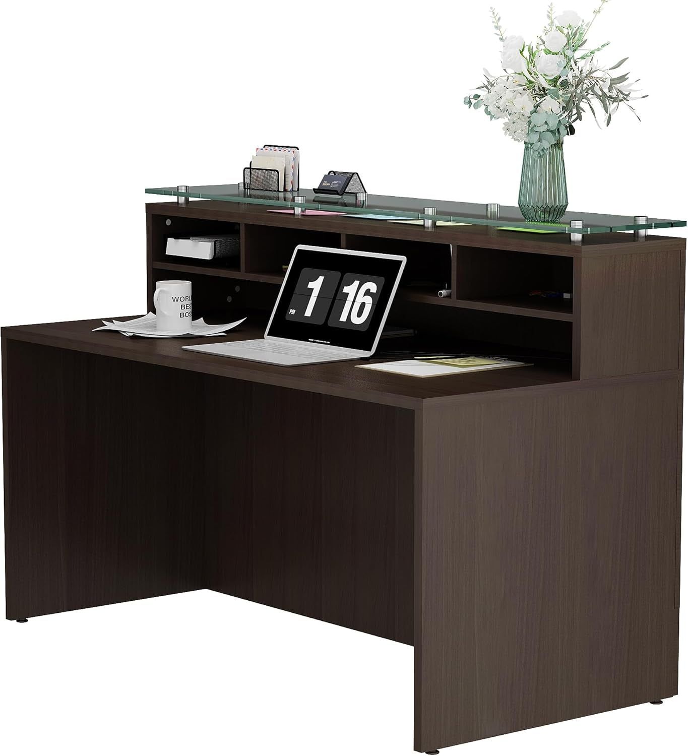 Modern Reception Desk with Tempered Glass Front Counter