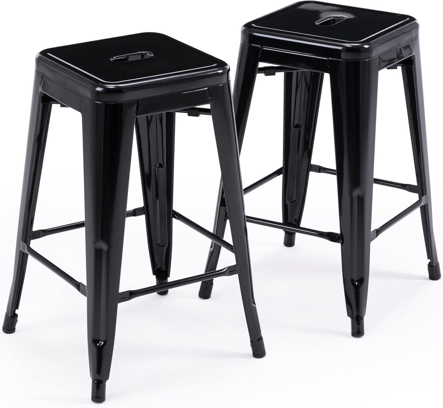 24&quot; Bar Stools Black Backless Metal Barstools Indoor-Outdoor Counter Height Stools with Square Seat, Set of 2 - VF1571001