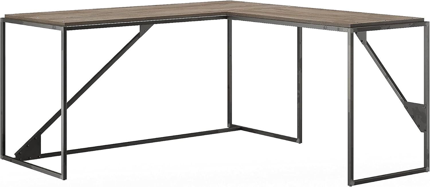 Bush Furniture Refinery 62W L Shaped Industrial Desk with 37W Return in Rustic Gray
