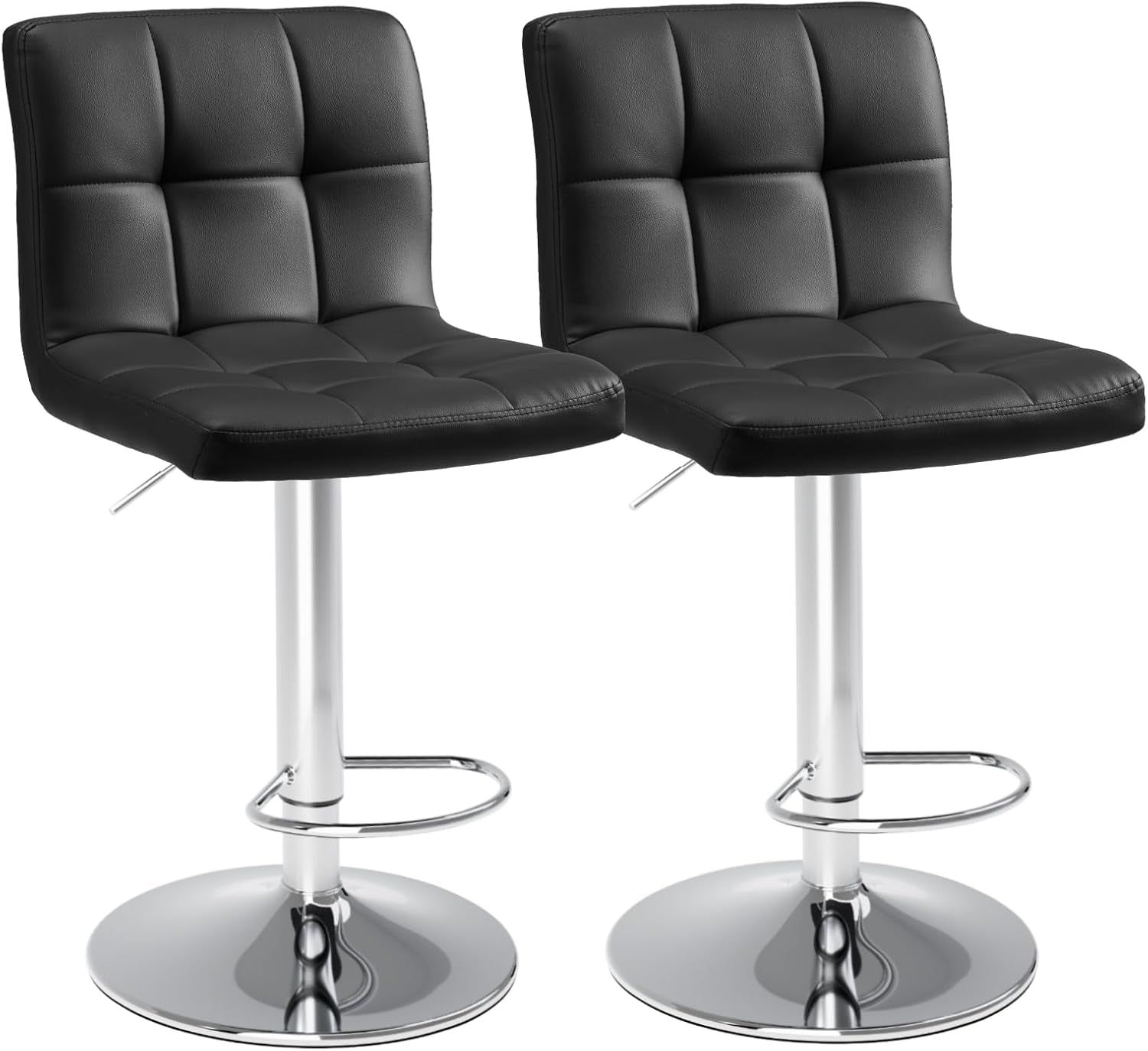 Bar Stools Set of 4, PU Leather Adjustable Swivel Barstools with Back, Armless Hydraulic Kitchen Counter Height Bar Stools, Thickened Seat Cushion Square Island Barstools