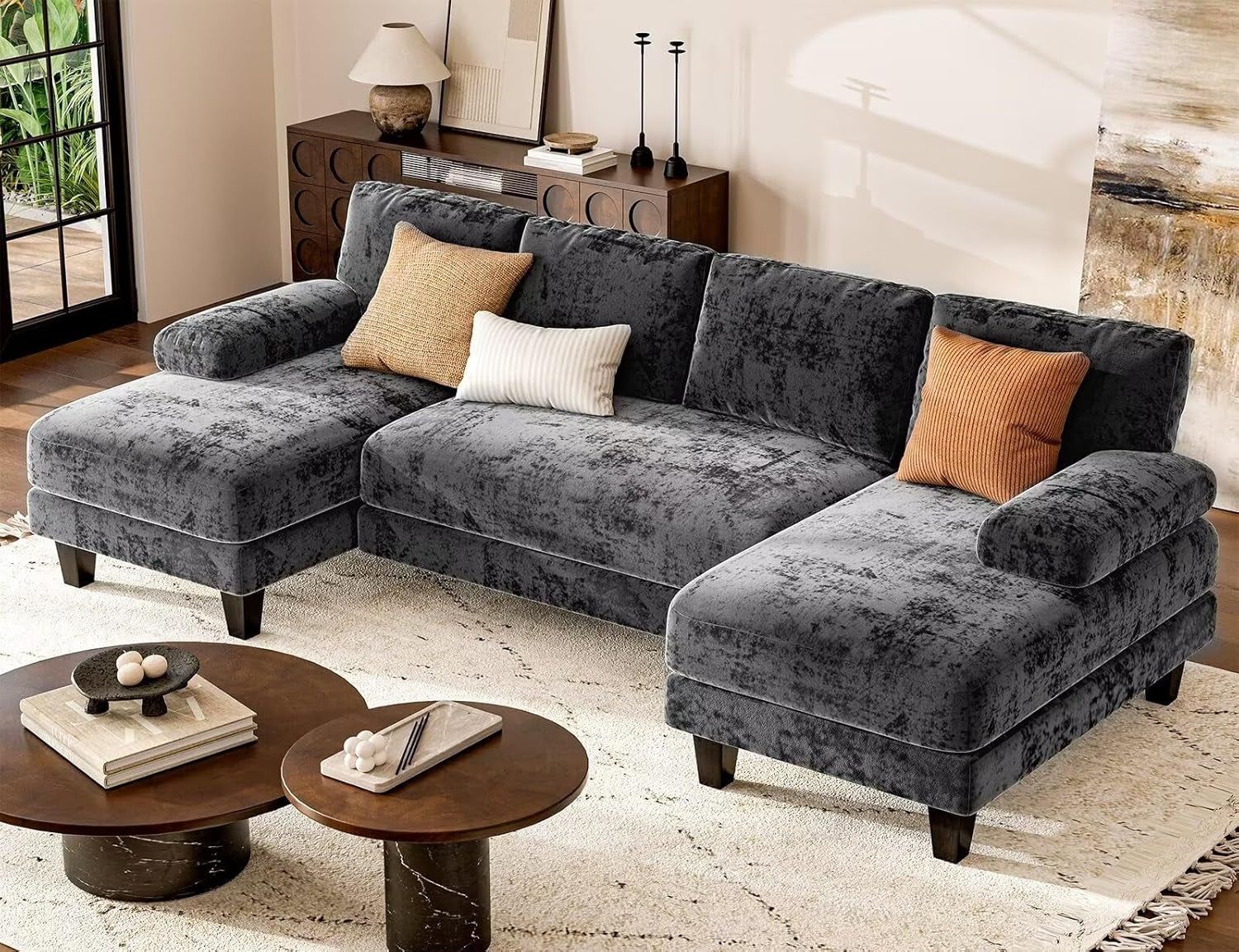 U Shaped Sectional Sofa with Double Chaise Lounge