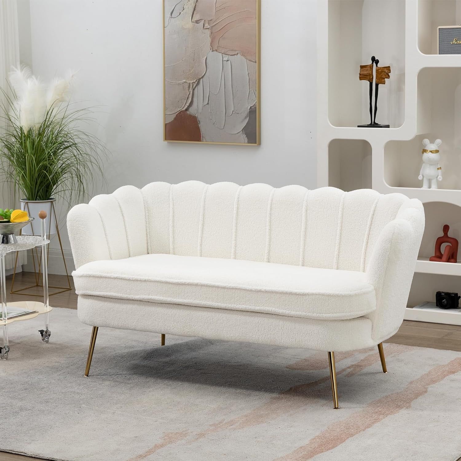 Modern Boucle Loveseat Sofa with Gold Legs for Small Spaces