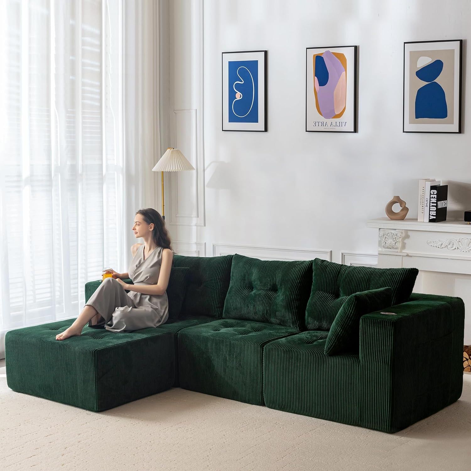 Modular L Shaped Sofa Couch with Ottoman for Living Room