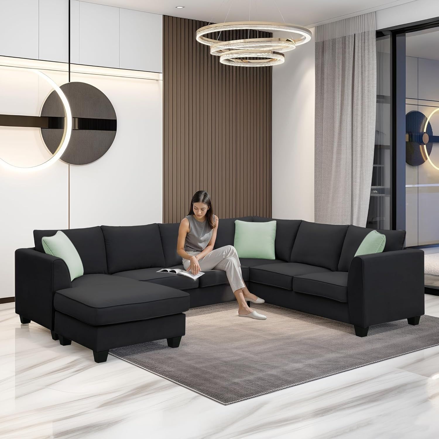 Modular Sectional Sofa With Ottoman Seven Seats L Shape