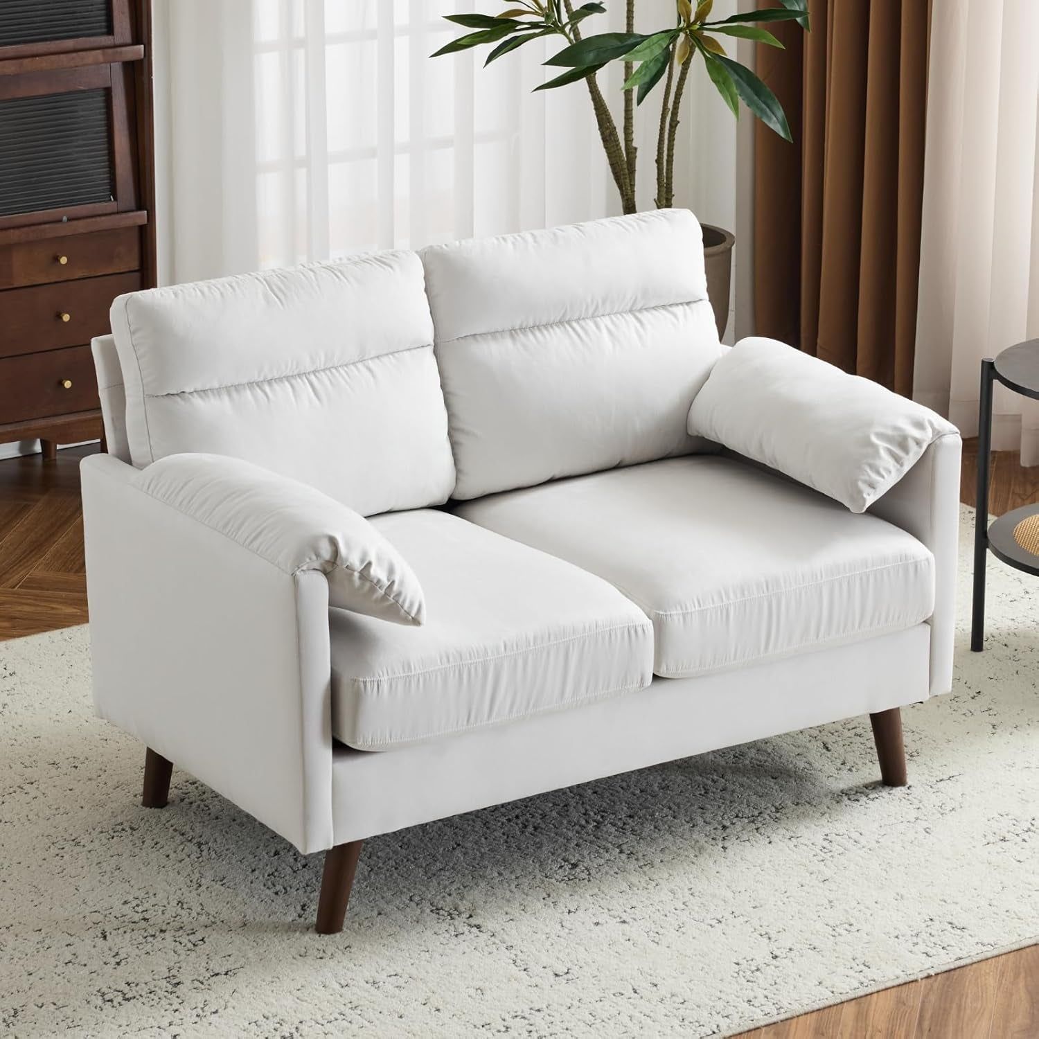 Compact Beige Mini Loveseat Sofa for Small Spaces