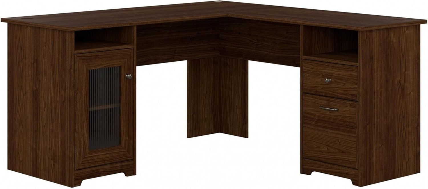 Modern Walnut L Shaped Computer Desk with Drawers