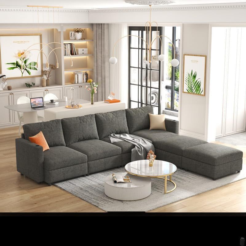 Oversized U-Shape Sectional Sofa with Storage Ottoman