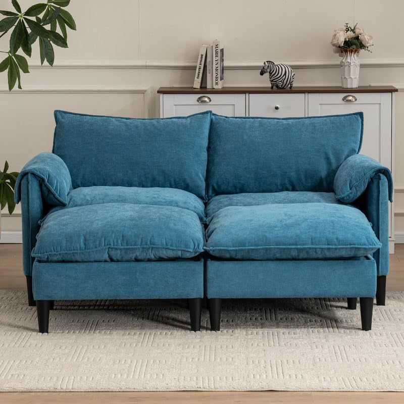 Convertible U-Shaped Sofa with Footstools and Storage
