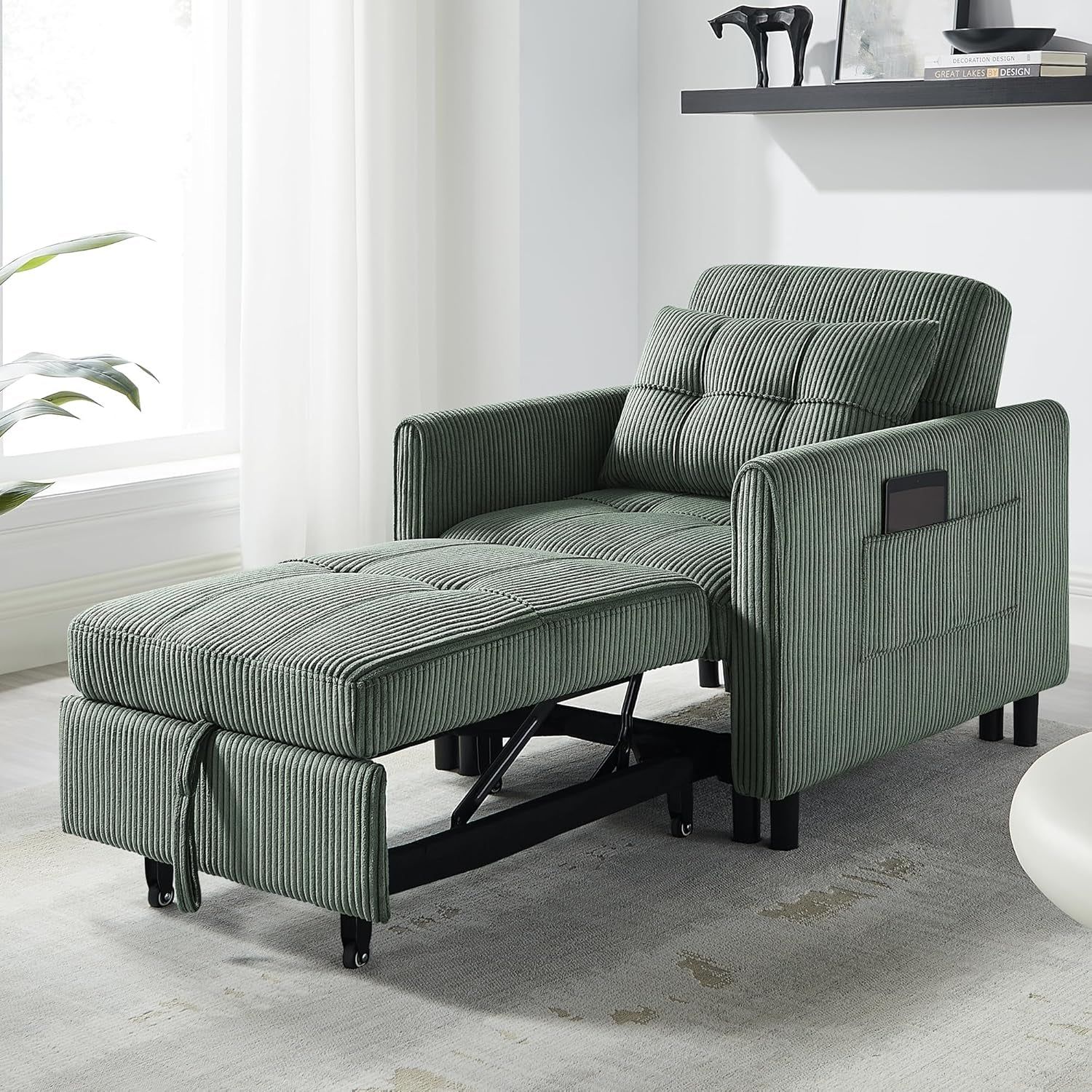 Convertible Sleeper Sofa Bed Chair with Charging Station