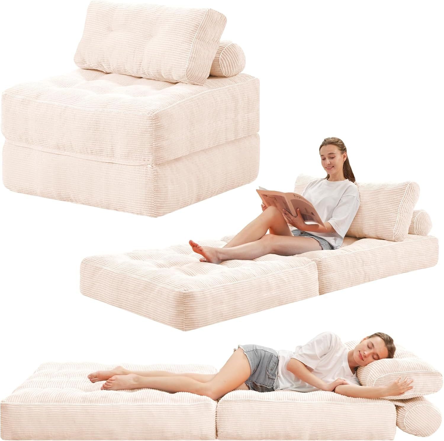 Convertible Folding Sofa Bed with Dual-Pillow Support