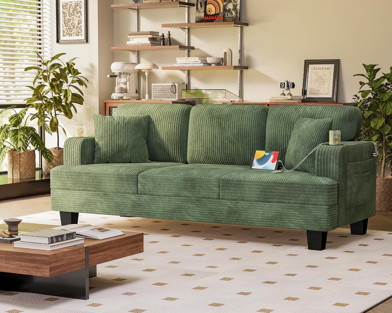 Comfy 83 Inch Sofa with USB Ports and Pillows
