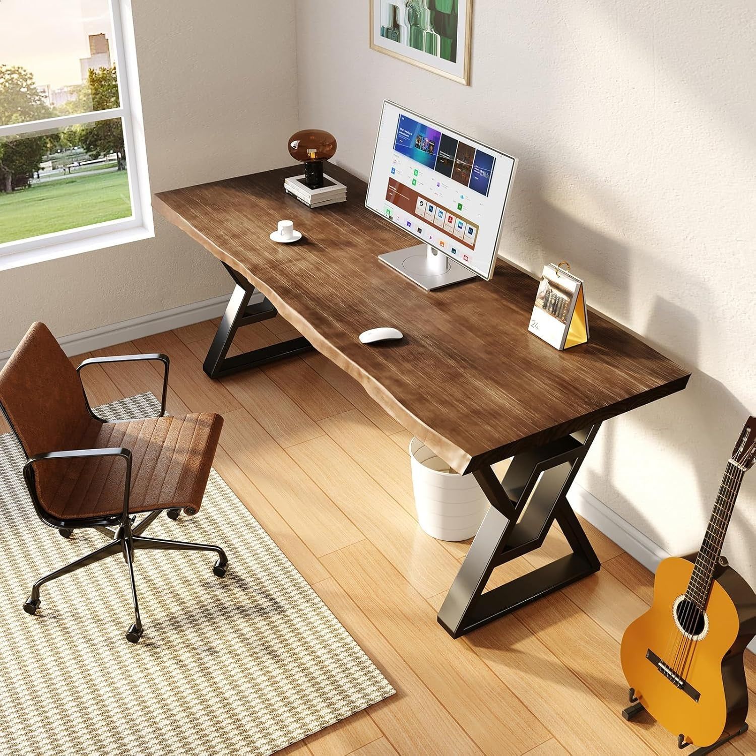 Rustic Brown 55-Inch Solid Wood Computer Desk - Modern Gaming Workbench for Home Office, Modern Simple Design, Ideal for Study, Writing, Dining