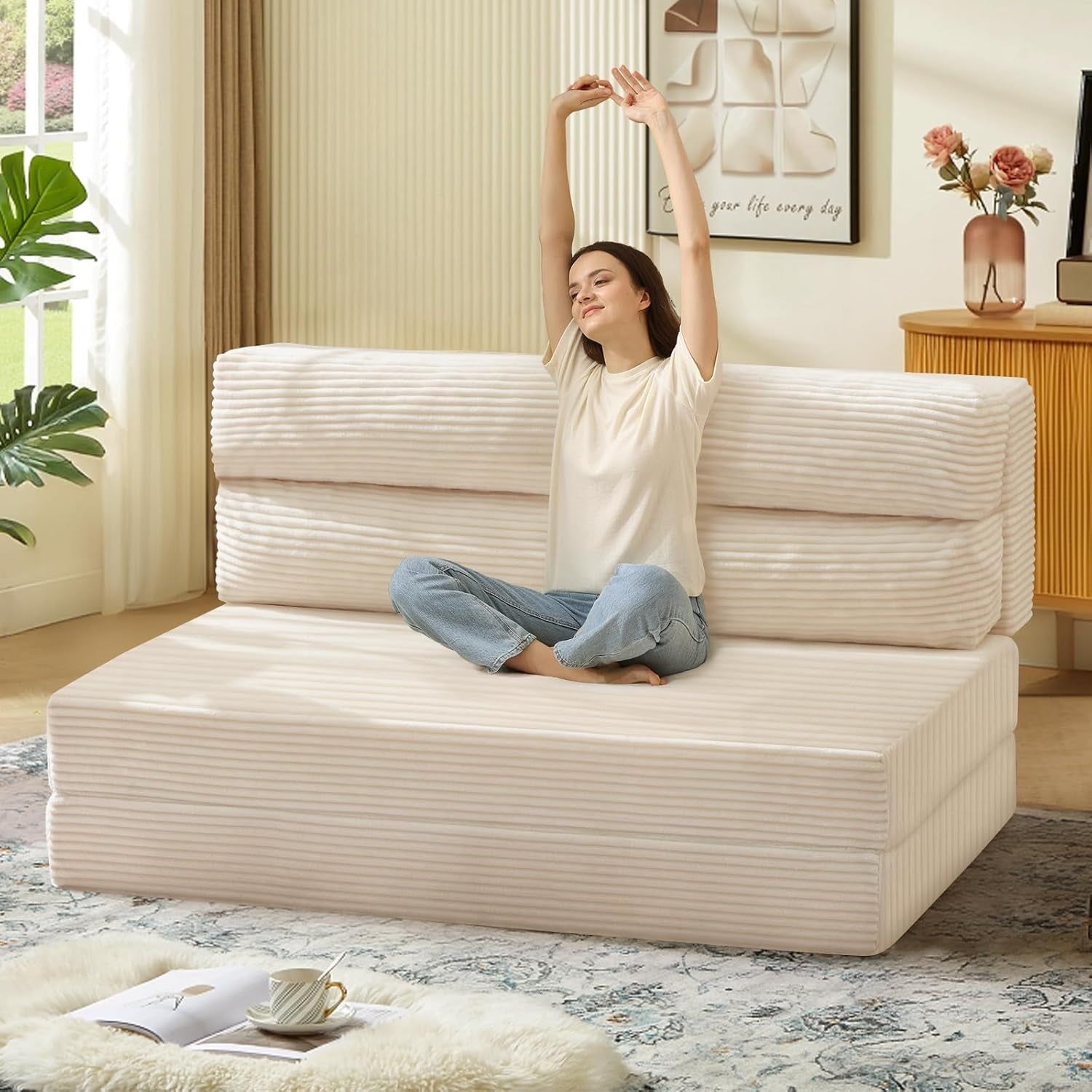 Convertible Folding Sofa Bed with Pillow and Mattress