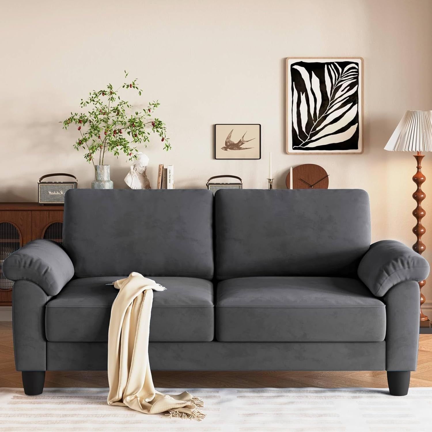 Velvet Deep Couch for Small Spaces with Storage