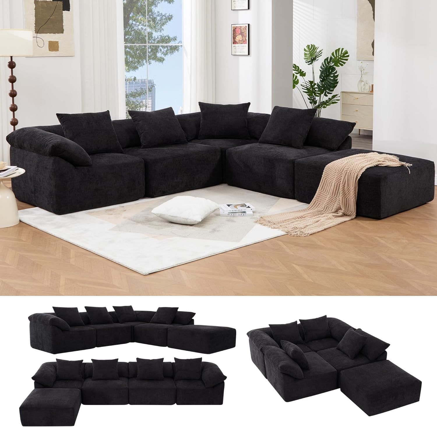 Modular L Shaped Sectional Sofa Bed with Ottoman