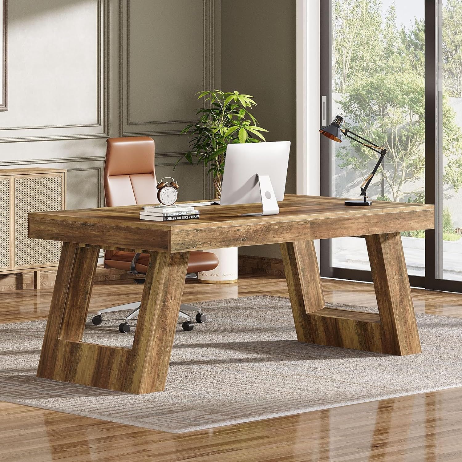 Large Rustic Wood Executive Desk for Home Office