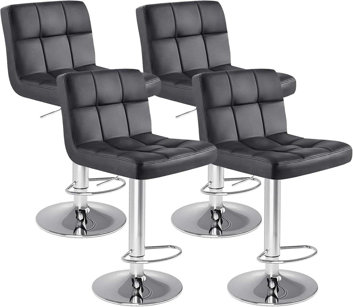 Bar Stools Set of 4, PU Leather Adjustable Swivel Barstools with Back, Armless Hydraulic Kitchen Counter Height Bar Stools, Thickened Seat Cushion Square Island Barstools