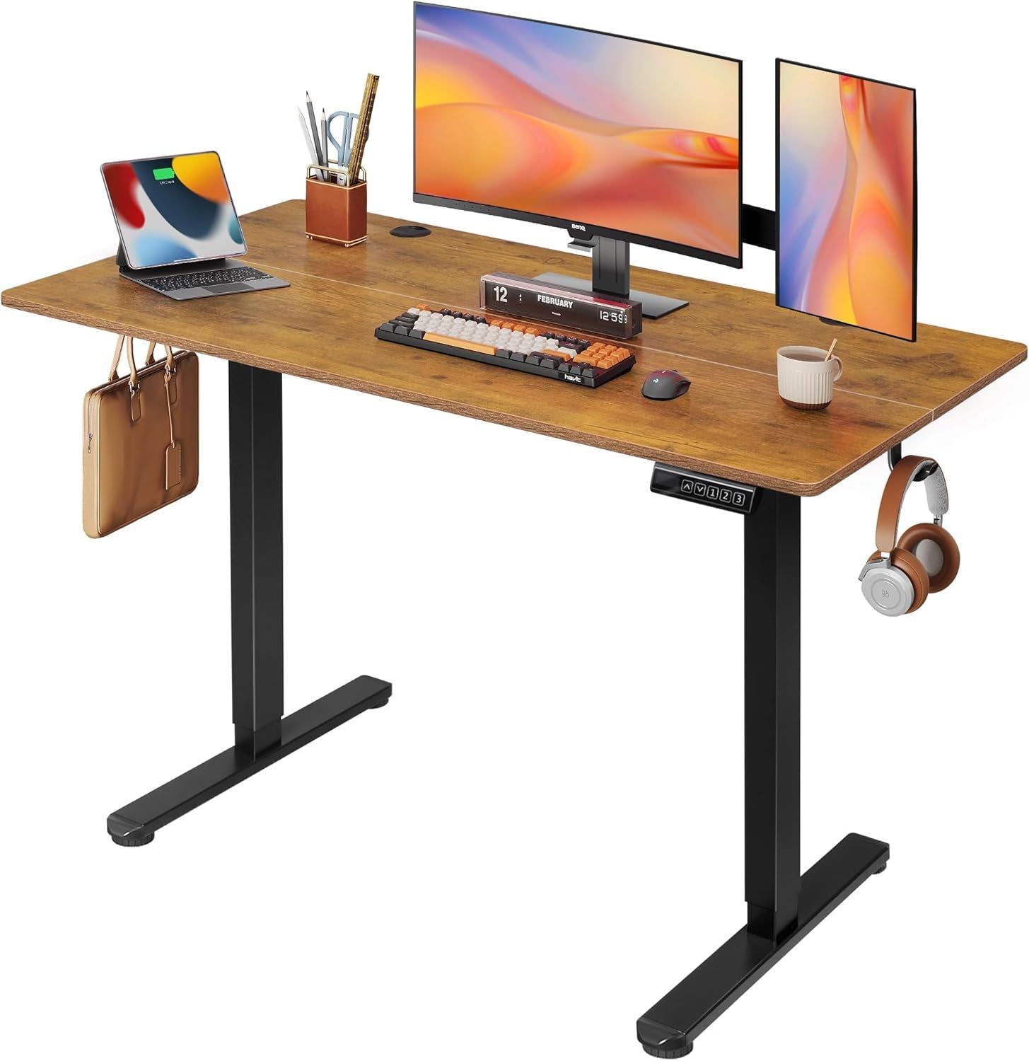 Electric Height Adjustable Standing Desk with Phone Holder