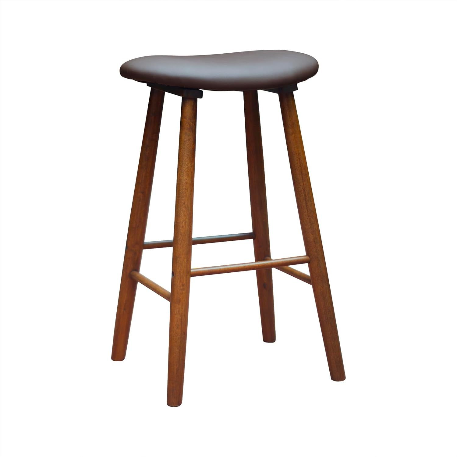 Nora 30&quot; Upholstered Bar Stool, Backless Leather Seat, Rubber Wood Frame, Brown Finish