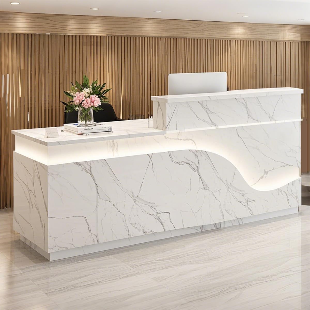 Modern Reception Desk with Locking Drawers and LED Light