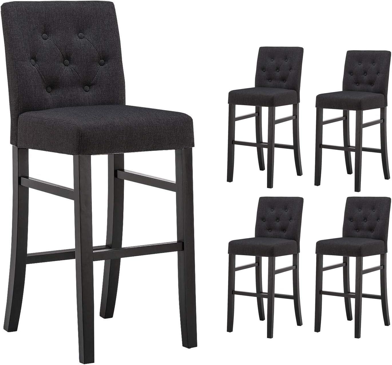 30&quot; Counter Height Bar Stools Set of 4 with Back Fabric Modern Bar Chairs Barstools with Seat Height Upholstered Button Tufted Wooden Island Stools for Kitchen Counter (Set of 4, Charcoal)