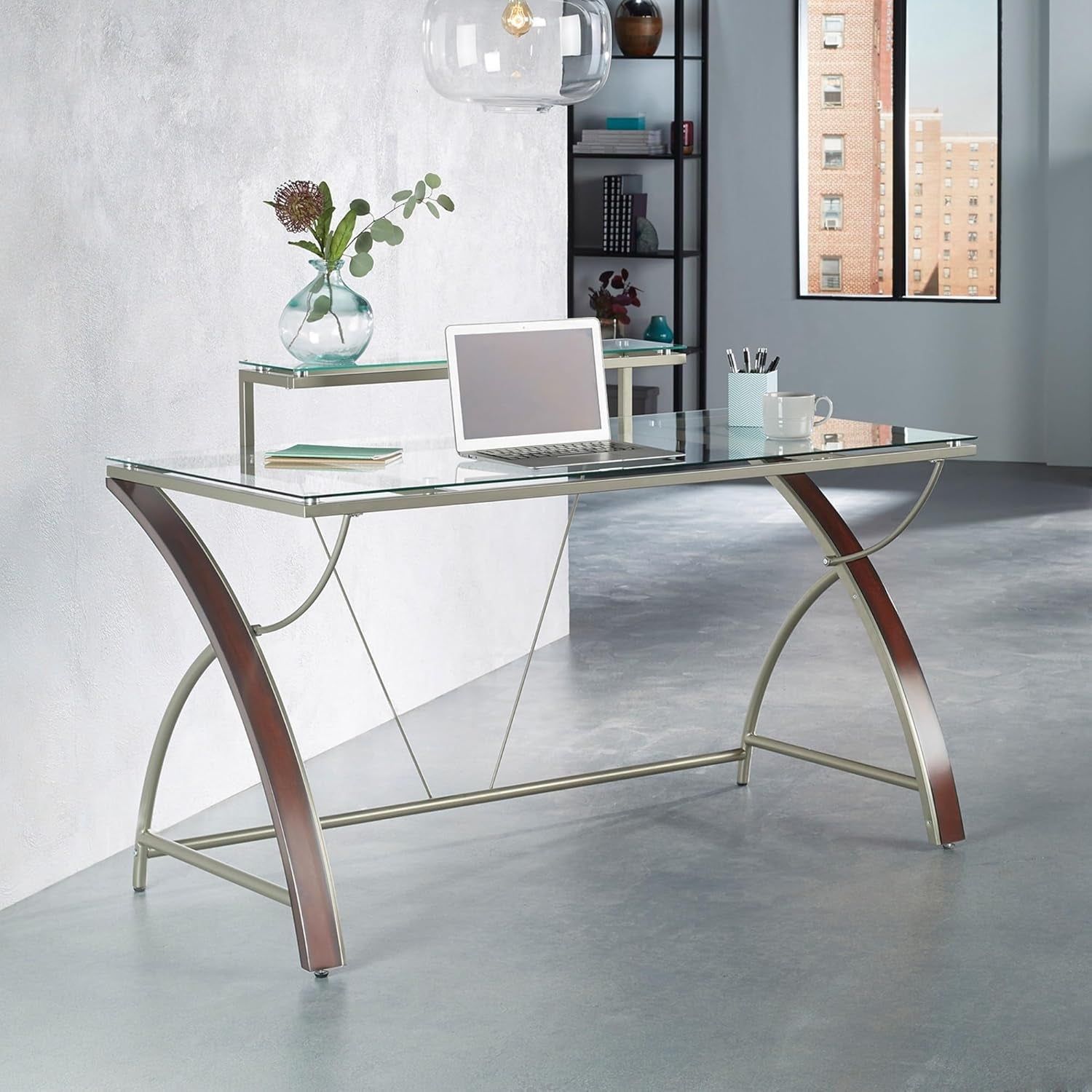 Stylish 55 Inch Glass Computer Desk with Metal Frame
