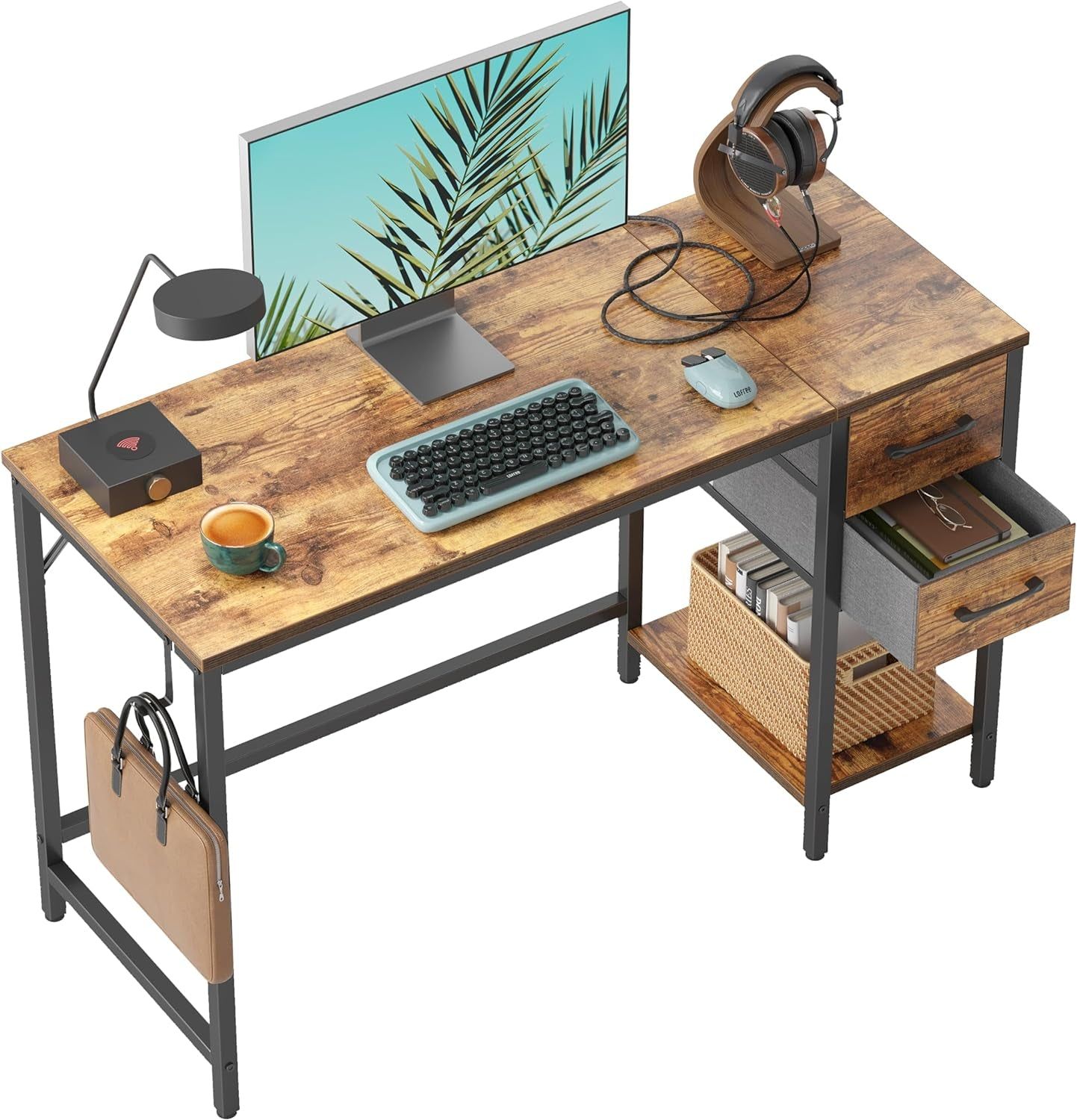 Compact Rustic Brown Computer Desk with Ample Storage