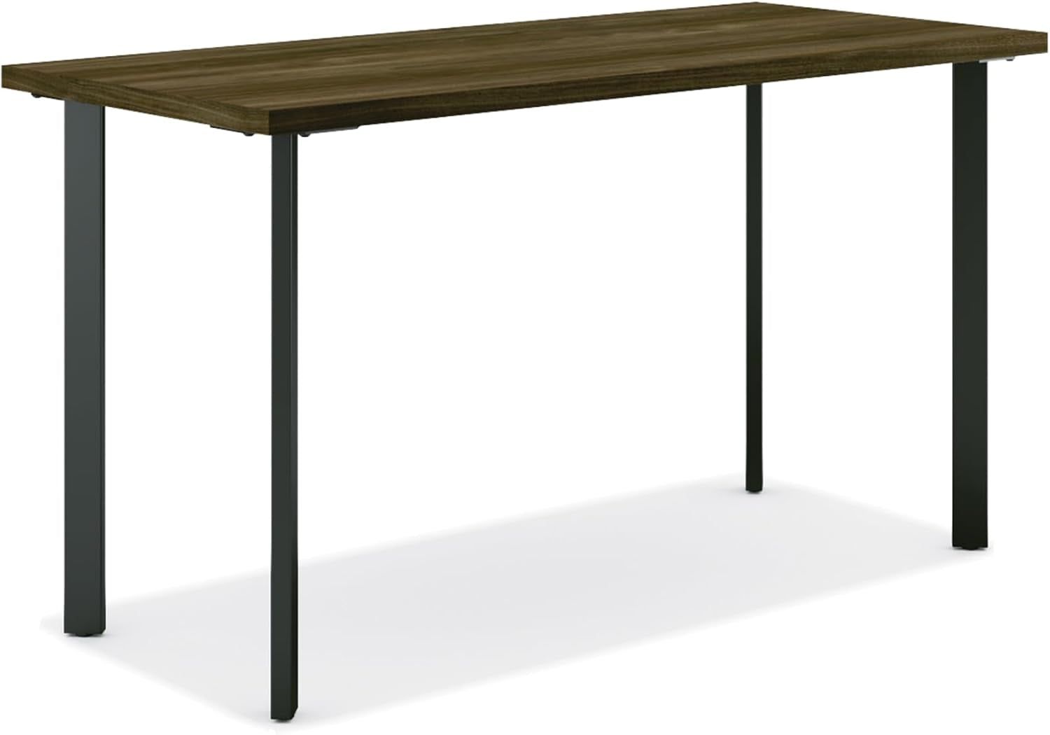 Compact Walnut Computer Desk with Black Base for Small Spaces