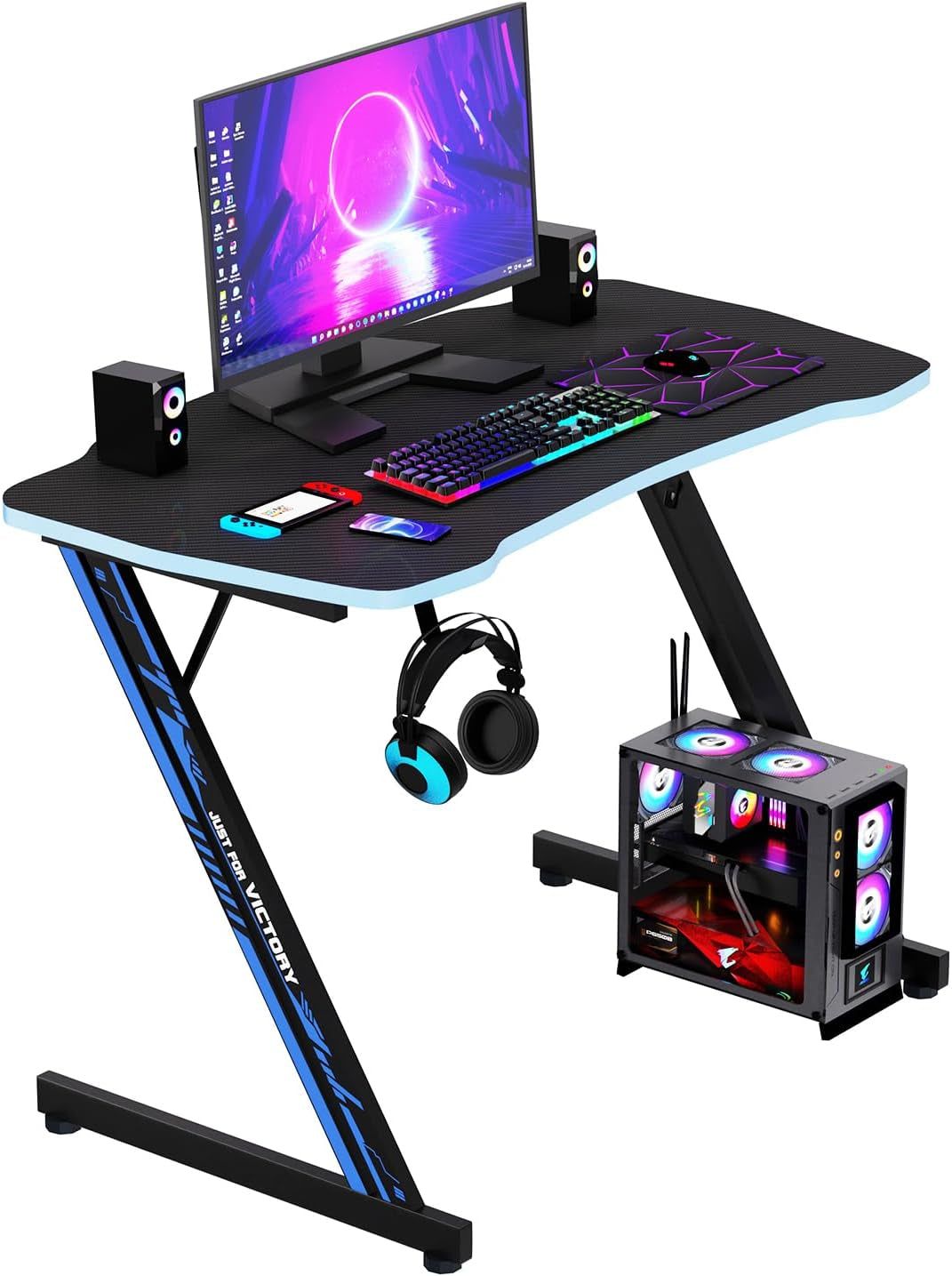 Spacious 39 Inch Ergonomic Gaming Desk With Headphone Hook