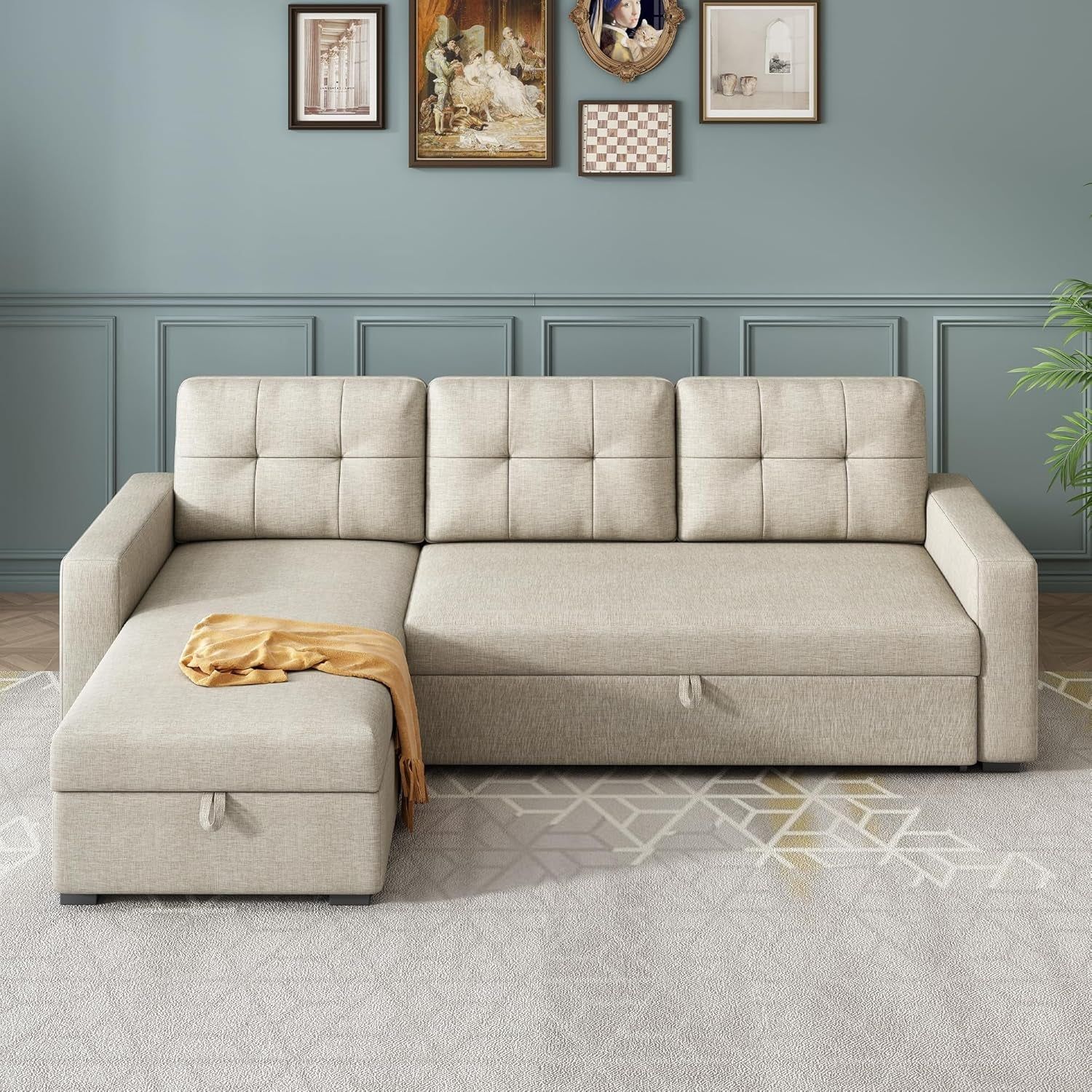 L Shaped Sleeper Sofa With Hidden Storage And Chaise