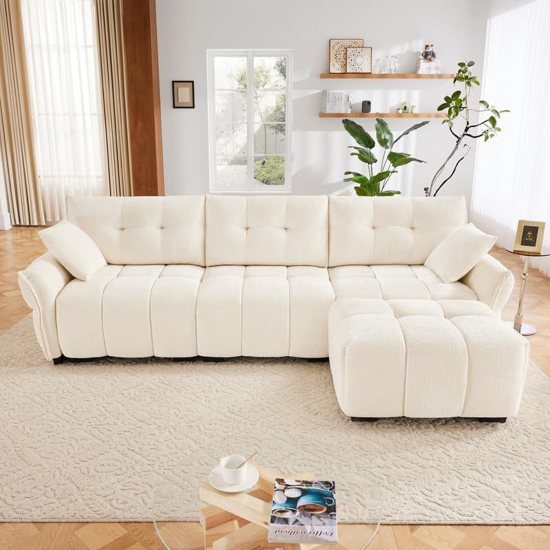 Elegant Three Seater Sofa Set with Ottoman and Pillows