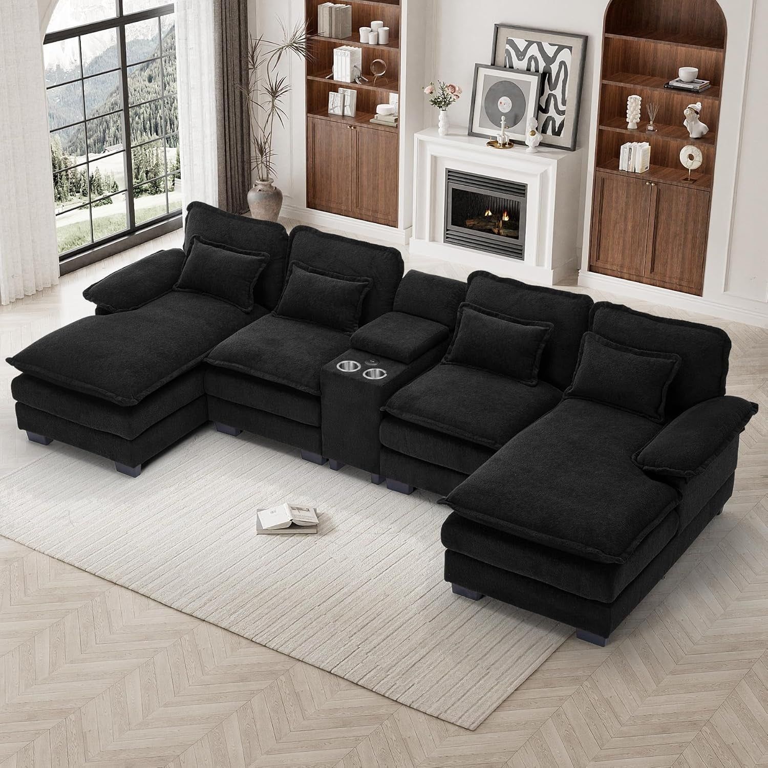 U Shaped Cloud Sectional Sofa with USB Charging Ports