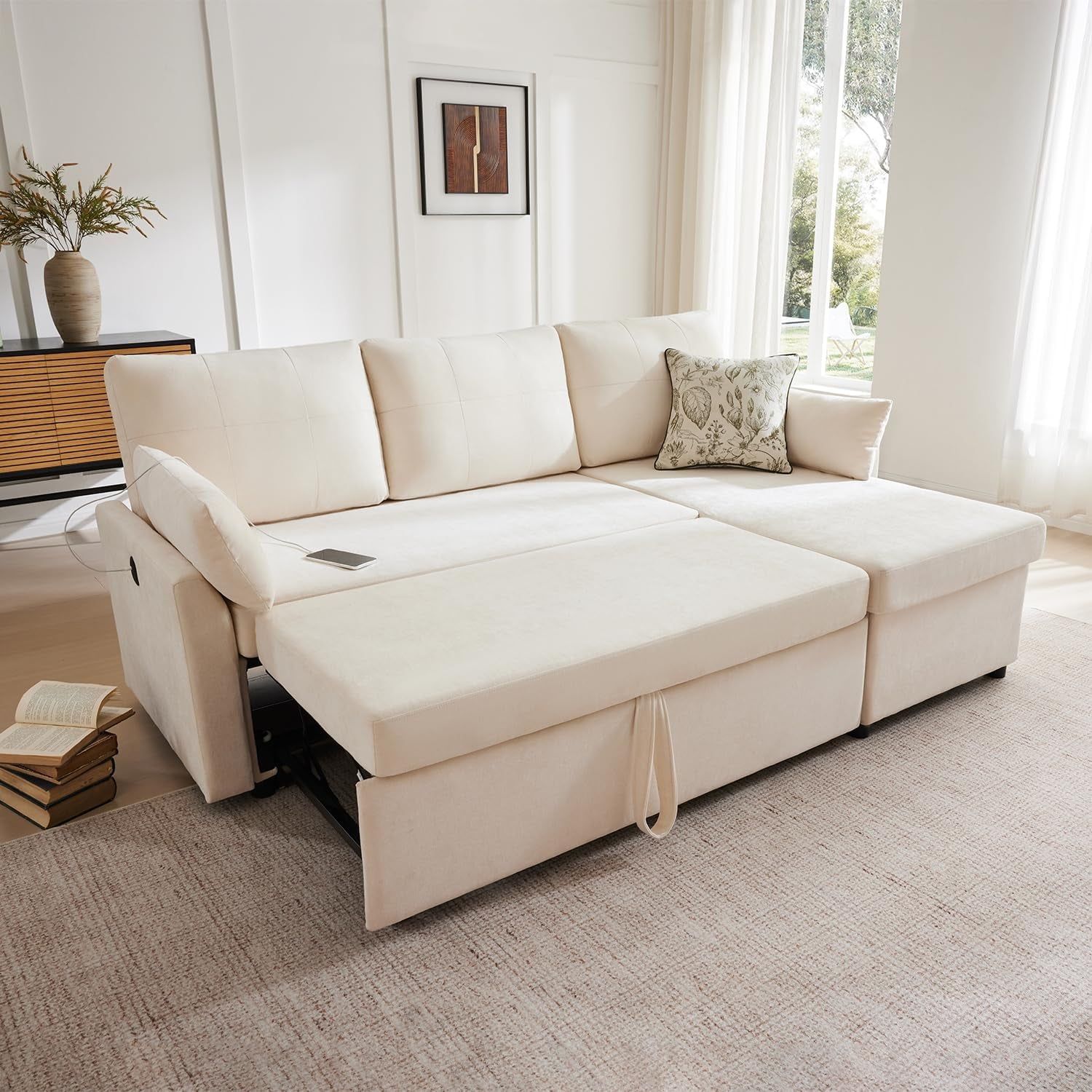 Multifunctional Sectional Sofa Bed With Storage And USB Ports